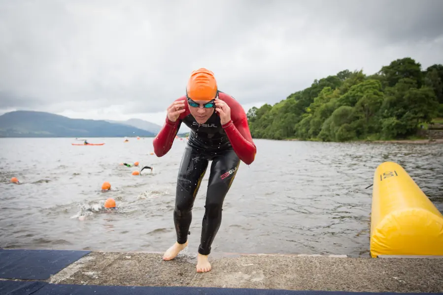 A Beastie competitor emerging from the Loch Lomond swim